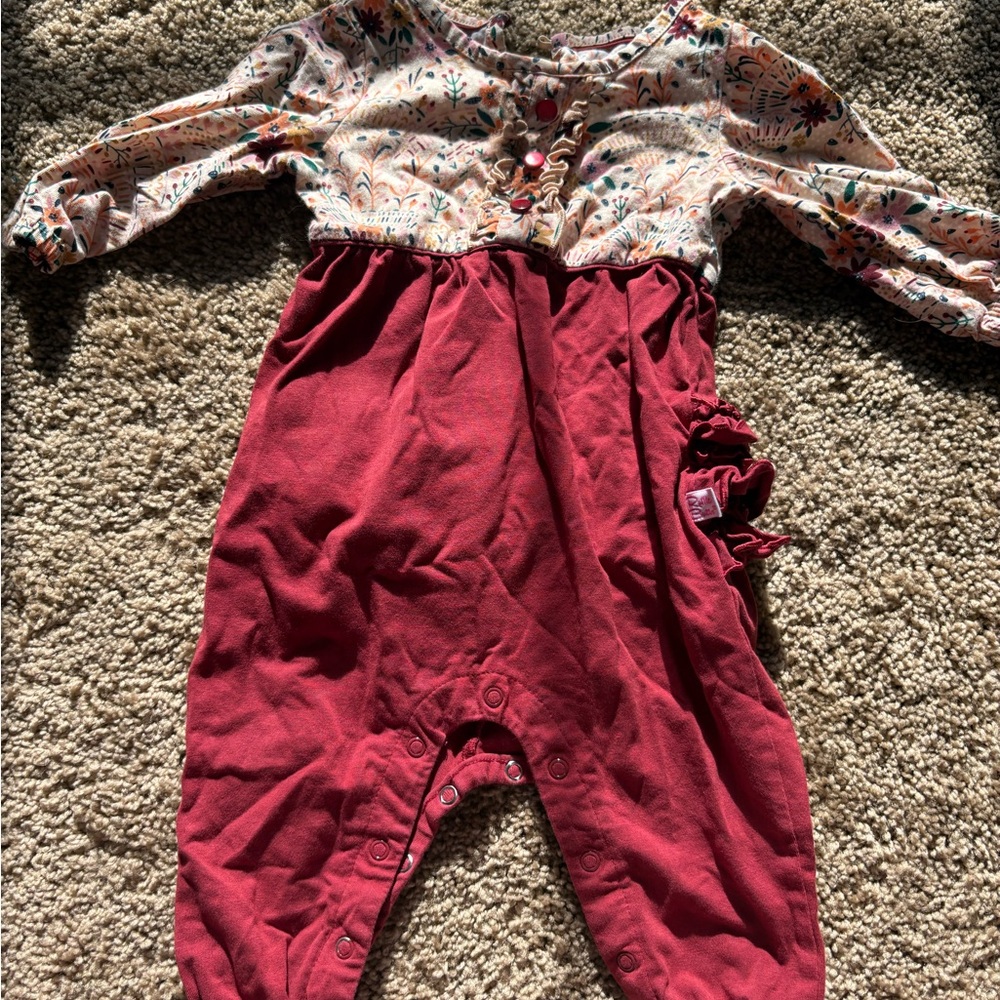 Ruffle Butts Burgundy and Floral Bodysuit